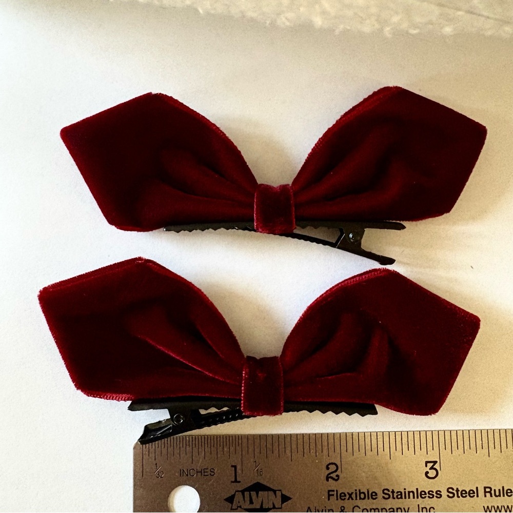 Velvet Bow Hair Clips - Red